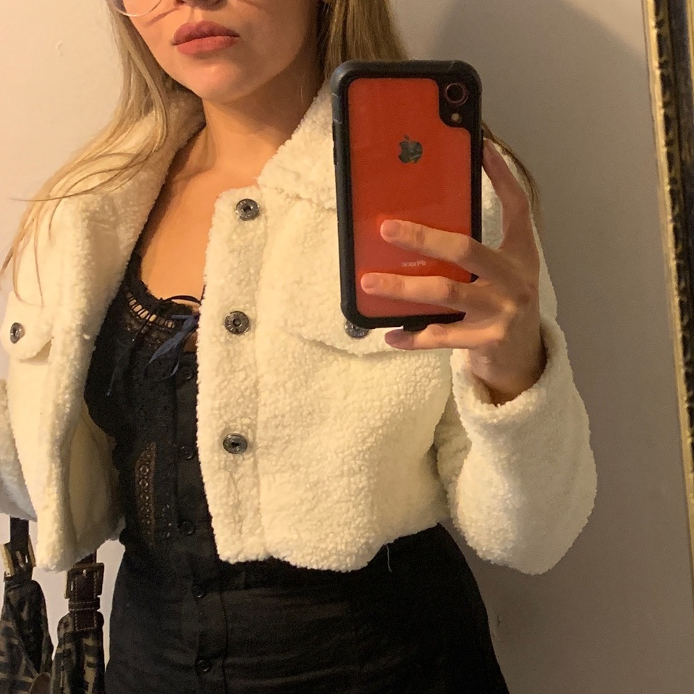 White Sherpa Cropped Jacket